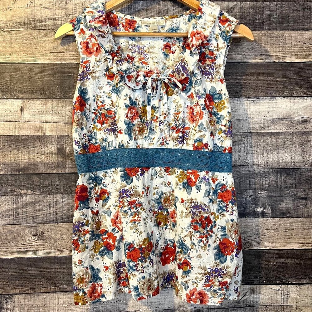 Vintage Cottagecore Babydoll Floral Eyelet Sleeveless Top L Bohemian Prairie